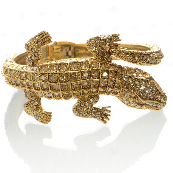 Oscar de la Renta Gold-tone Crystal Alligator Cuff Bracelet - Picture 2 of 10